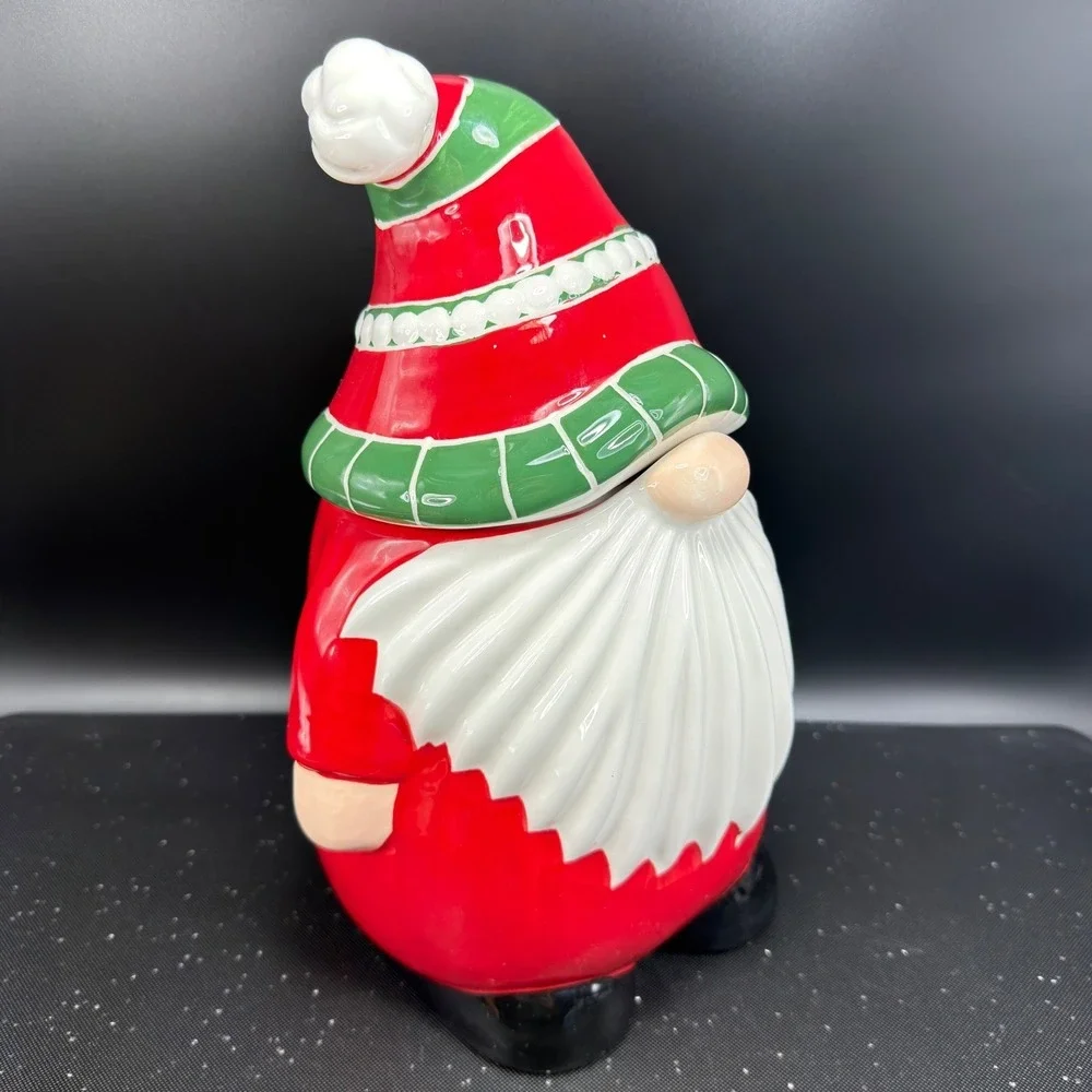 Pier 1 Imports Christmas Gnome Cookie Jar Container Dolomite Holiday 11inch NEW